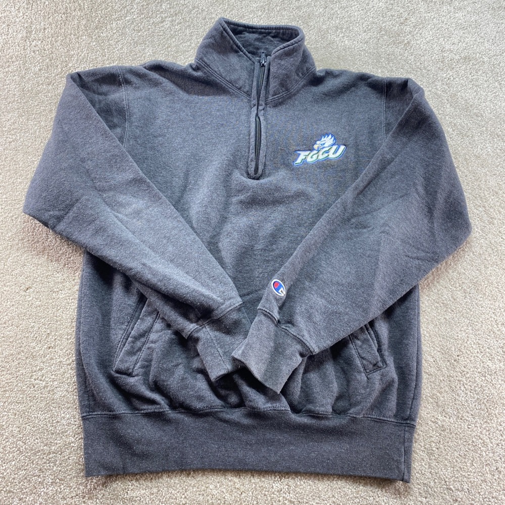 Champion FGCU Eagles Quarter Zip Sweatshirt Mens Small Gray Eco Fleece‎